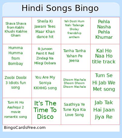 Hindi Songs Bingo