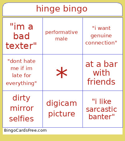 Hinge Bingo Card 2