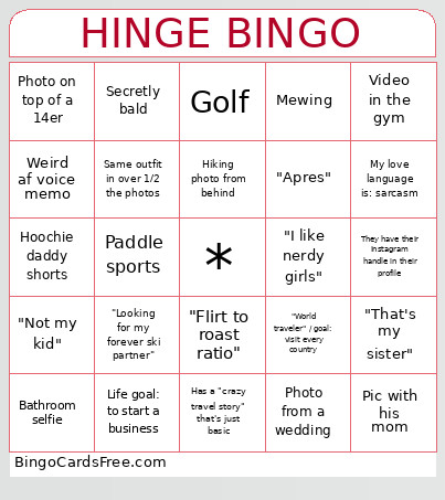 Hinge Bingo Card