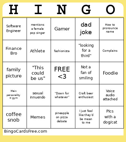 Hinge Bingo Card