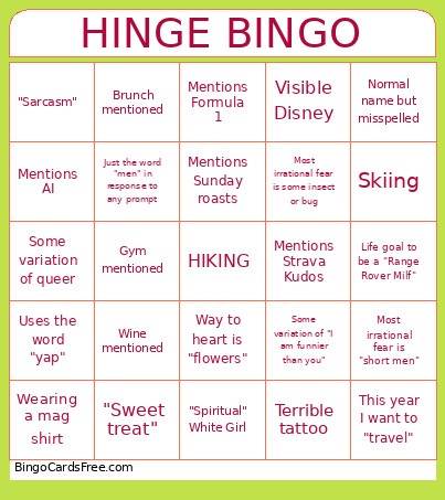 Hinge Bingo Card