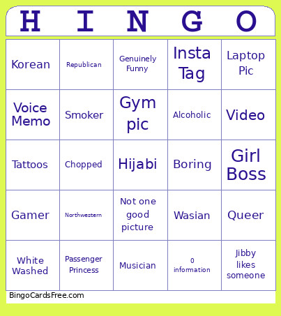 Hinge O Bingo Card