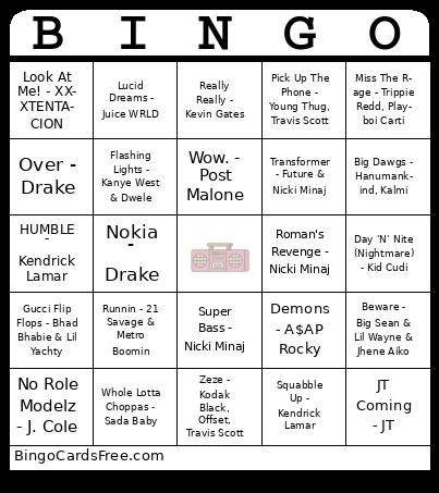 Hip Hop Bingo Cards Free Pdf Printable Game, Title: BINGO