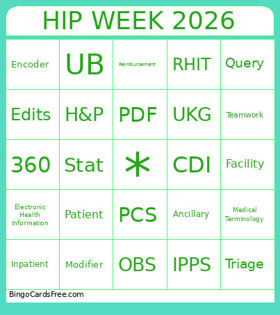 HIP WEEK 2026 Audit And Education Bingo Card