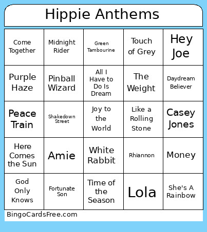 Hippie Anthems Bingo Card