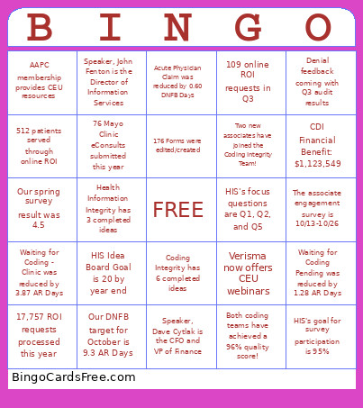 HISMeeting Bingo Card