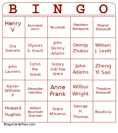 Hisory Club F26 Bingo Card