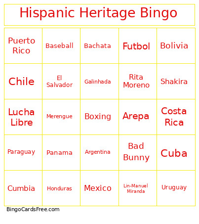 Hispanic Heritage-Burney Bingo Card