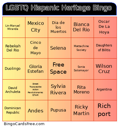 Hispanic Heritage/LGBTQ Bingo Card