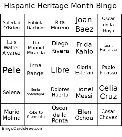 Hispanic Heritage Month Bingo Card