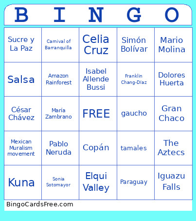 Hispanic Heritage Month Bingo Card