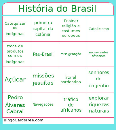 História Do Brasil Bingo Card
