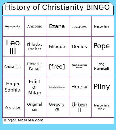 History Of Christianity Bingo Card