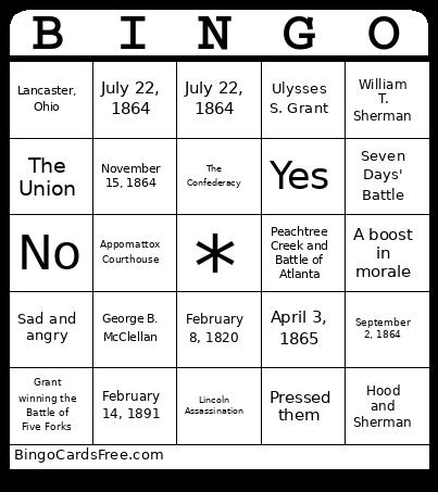 History Project Bingo Card