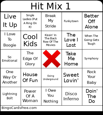 Hit Mix 1 Bingo Card