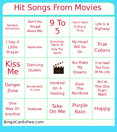 Hit Songs From Movies Bingo Card