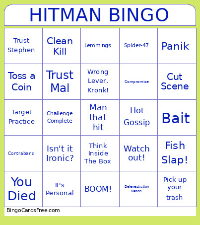 Hitman Bingo Card