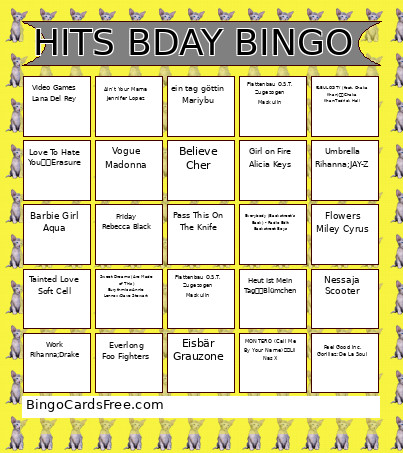 HITS BDAY Bingo Card