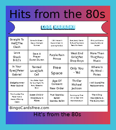 Hit's From The 80s 01 Bingo Card