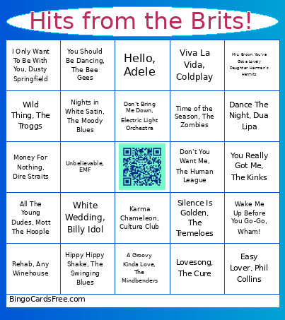 Hits From The Brits! Bingo Card