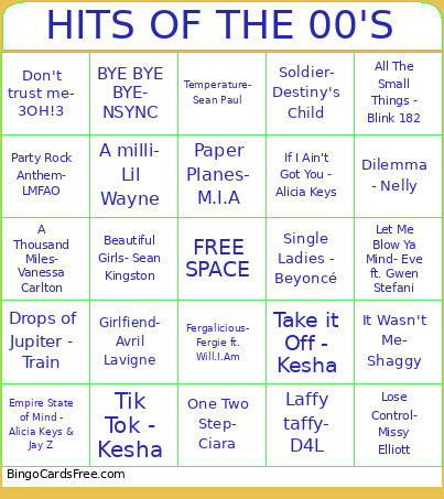 HITS OF THE 00'S Bingo Card