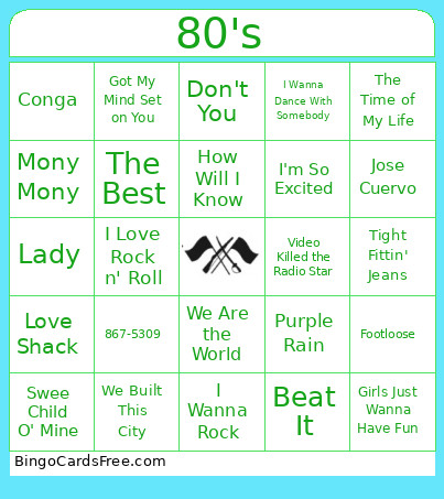 Hits Of The 80's Bingo Card