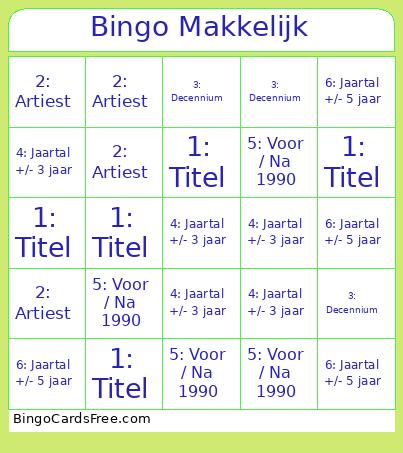 Hitsig Bingo Moelijk