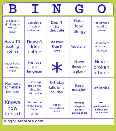 Hixson Team Bingo Card