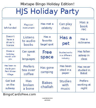 HJS Holiday Party Bingo Card