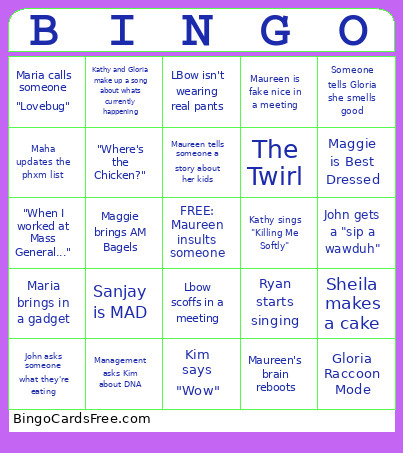 HLA Bingo Card