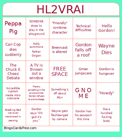 HLVRAI2 Bingo Card