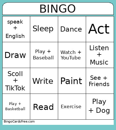 Hobbies Bingo Card