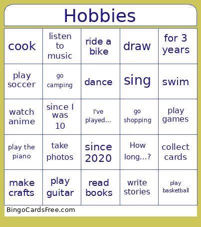 Hobbies Bingo