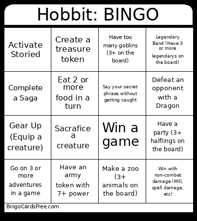 Hobbit: Bingo Card