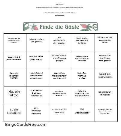 Hochzeit: Finde Den Gast Bingo Card