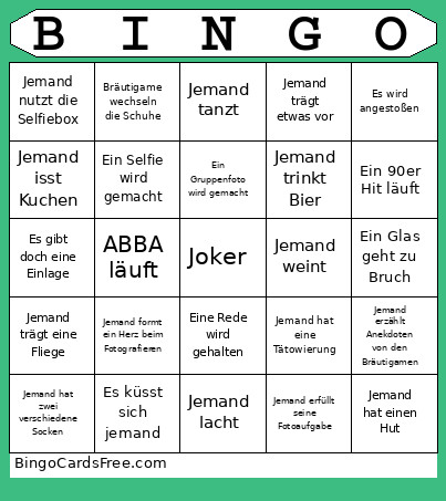 Hochzeit M&B Bingo Card