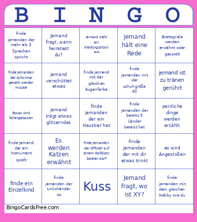 Hochzeits Bingo Card