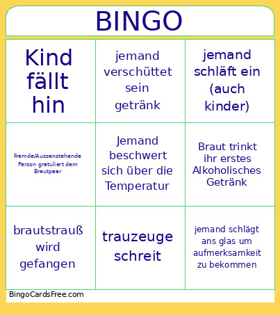 Hochzeits Bingo Card