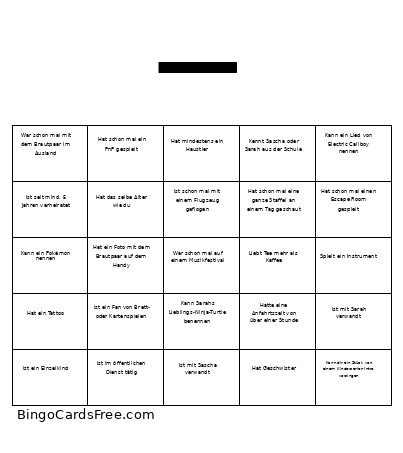 Hochzeits Bingo Card