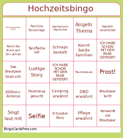 Hochzeits Bingo Card