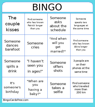 Hochzeits Bingo Card