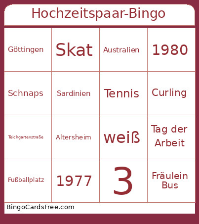 Hochzeitspaar- Bingo Card