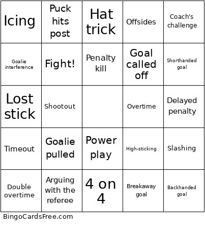 Hockey Bingo Card