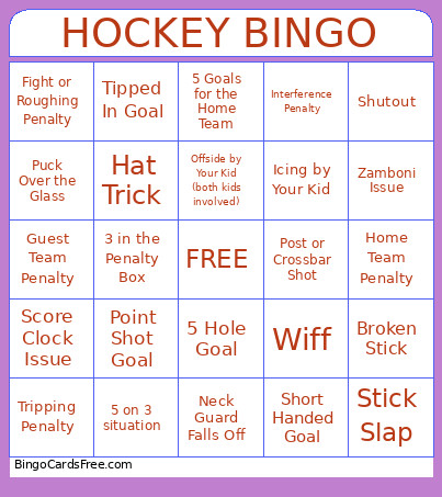Hockey Bingo Card