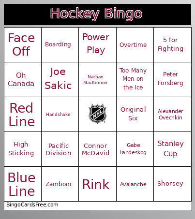 Hockey Bingo Card