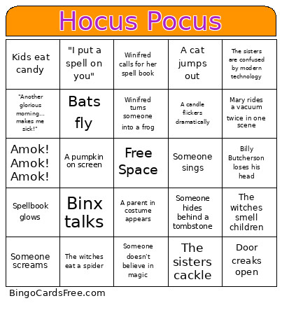 Hocus Pocus 1 Bingo Card