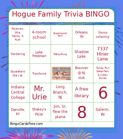 Hogue Family Trivia Bingo Card
