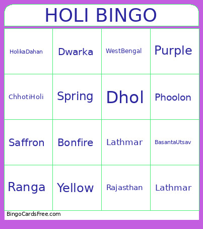 Holi Bingo Card