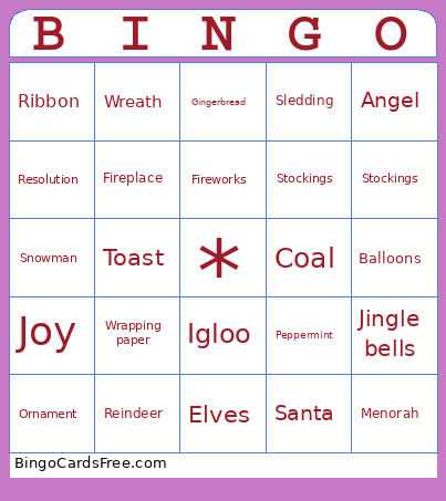 Holiday Bingo Card