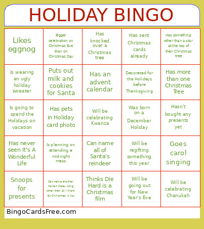 HOLIDAY Bingo Card